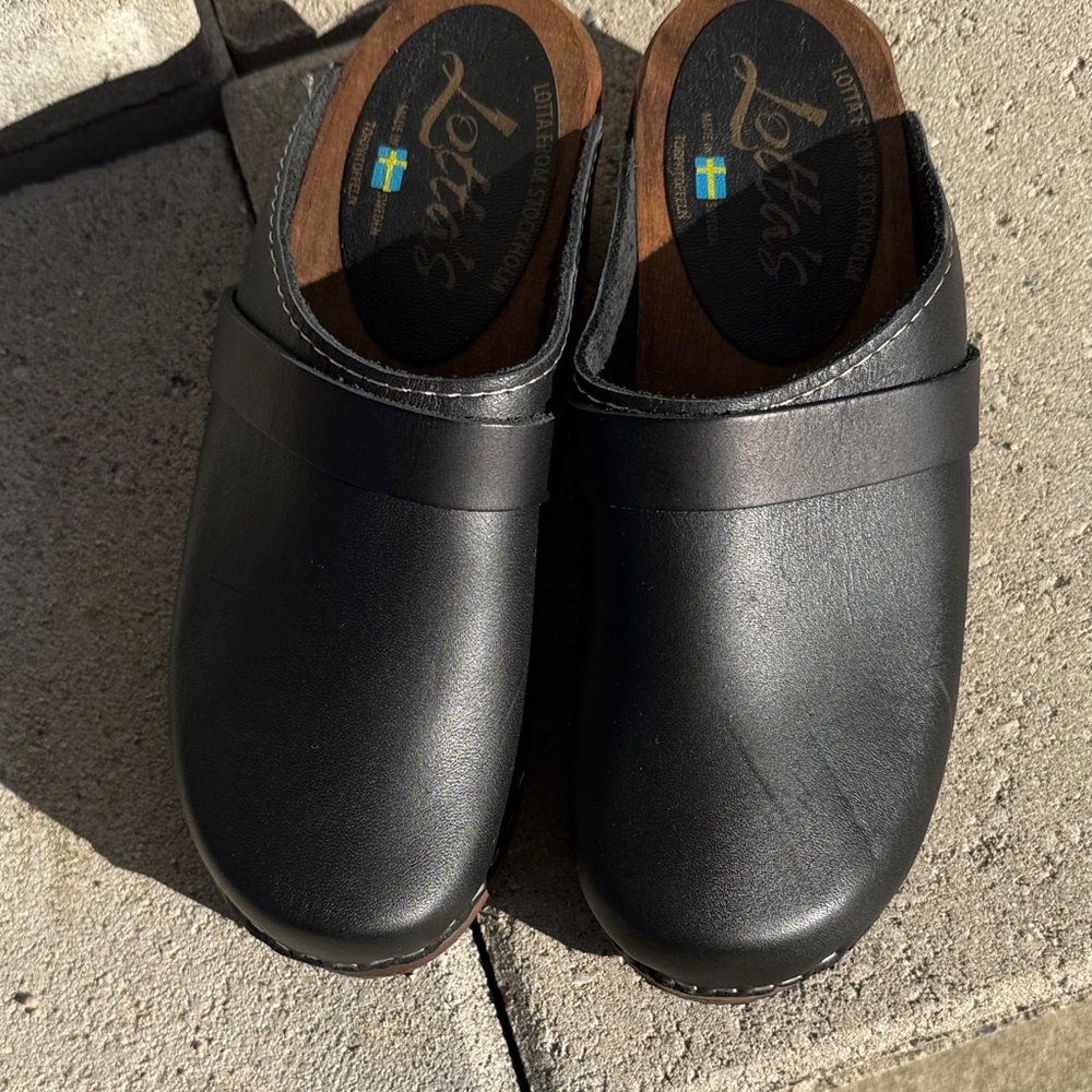 Lotta From Stockholm Black Leather Women's Clogs Size 36/6